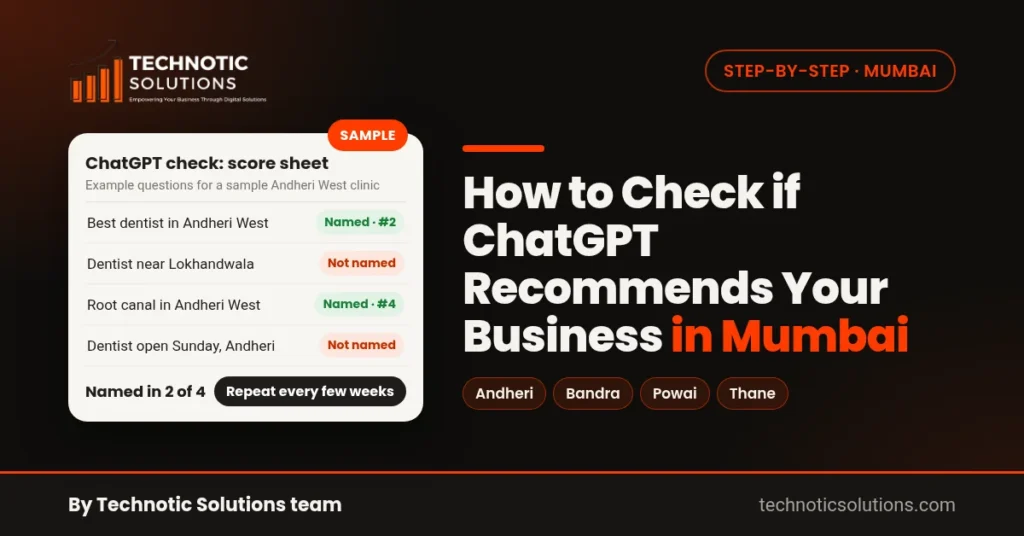 How to check if ChatGPT recommends your business in Mumbai: a sample score sheet of local questions, named or not.