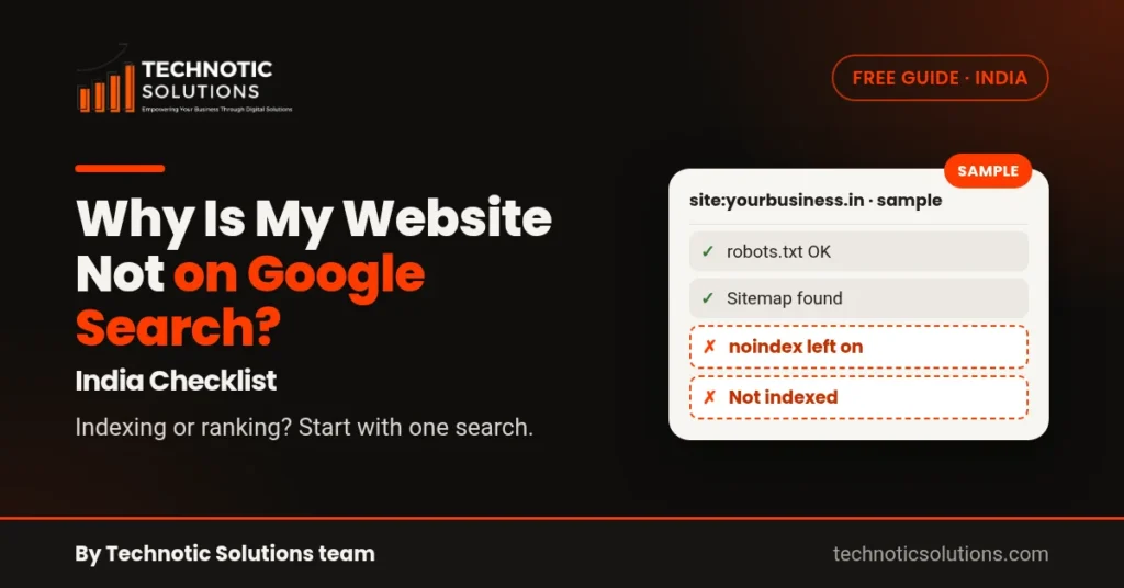 Why is my website not showing on Google Search: a sample search for site:yourbusiness.in with no results found