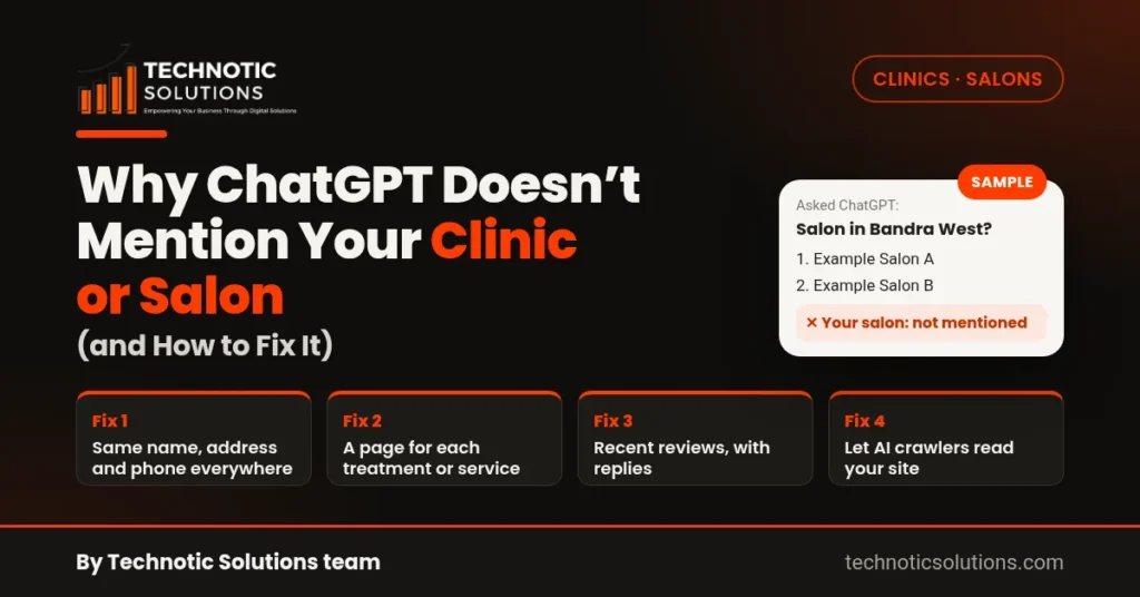 Why ChatGPT doesn’t mention your clinic or salon: a sample answer that leaves your salon out, plus four fixes.